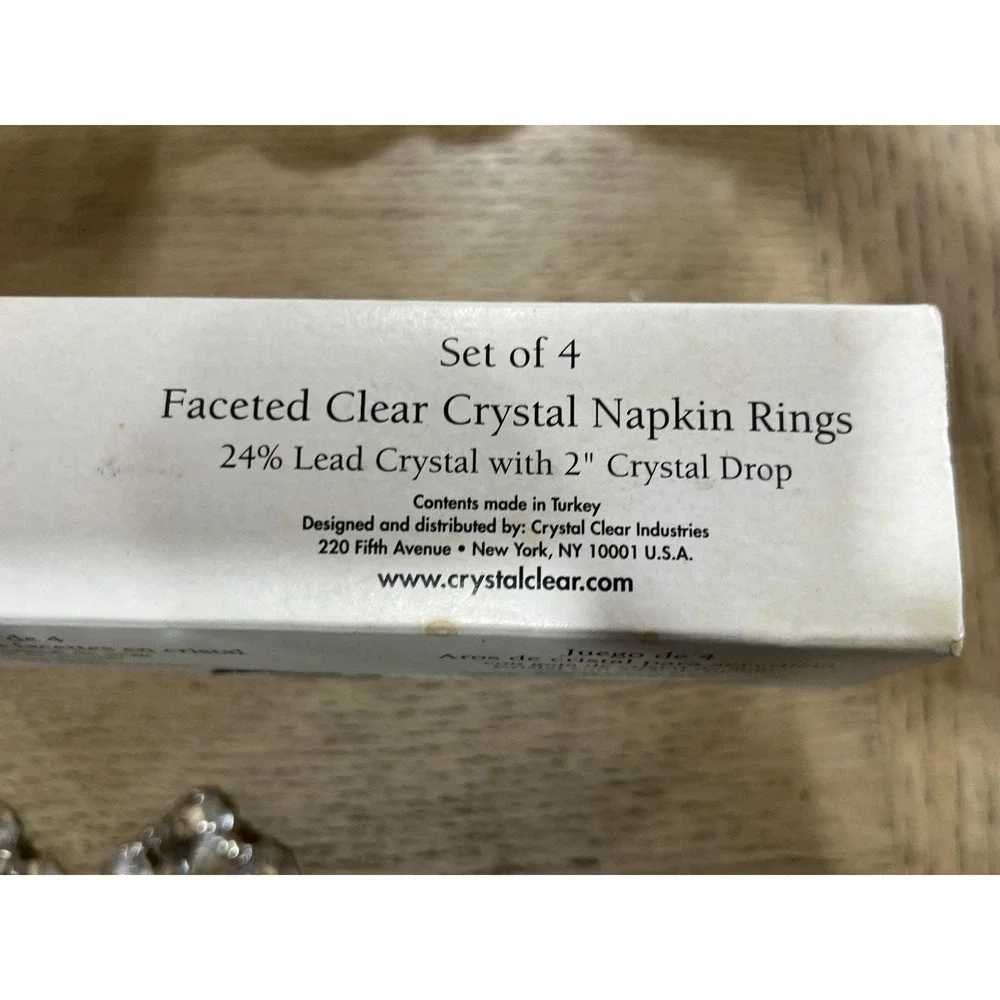 Fifth Avenue Napkin Rings 24% Lead Crystal & Faceted Clear Crystal Set 4